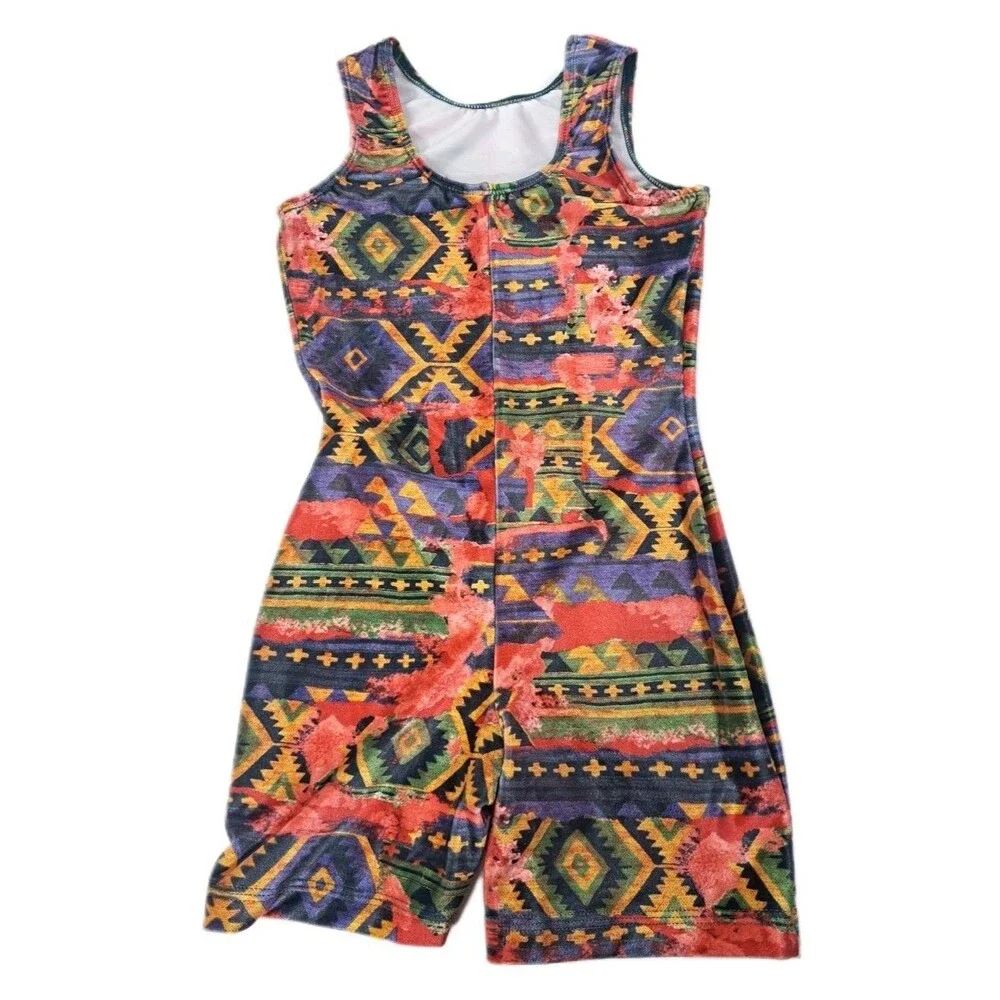 GK Elite VTG 90s Aztec Micro Velvet Sleeveless Unitard Biketard CL Size Child L
